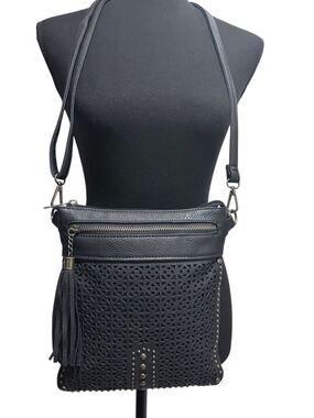 Revive Vintage Co Black Crossbody Bag Adjustable Strap Goldtone Hardware